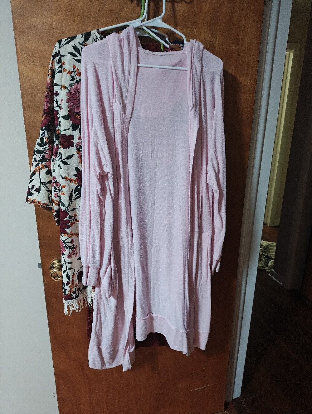 Light Pink Women's Hooded Open Cardigan Sweater